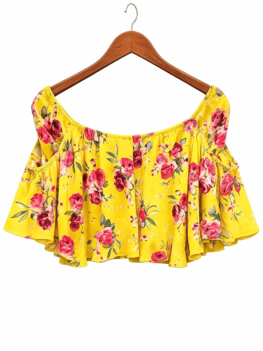 Fashion Nova Yellow Floral Off-Shoulder Crop Top